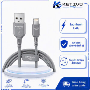 Cáp sạc USB-A to Lightning 2.4A màu xám