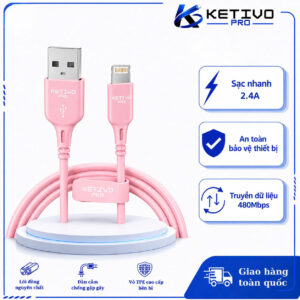 Cáp sạc USB-A to Lightning 2.4A màu hồng
