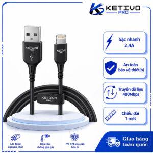 Cáp sạc USB-A to Lightning 2.4A màu đen