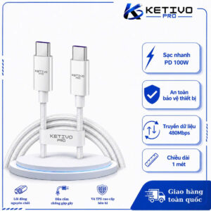 Cáp sạc ketivo pro USB-C to USB-C PD 100W (1m)